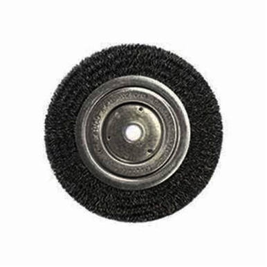 Weiler 01115 Narrow Face Wheel Brush, 6 in Dia Brush, 1/2 in W Face, 0.0104 in Dia Crimped Filament/Wire, 1/2 to 5/8 in Arbor Hole