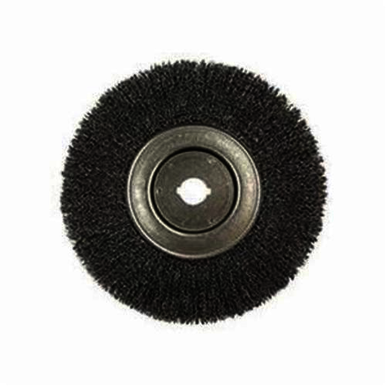 Weiler 01250-12 Narrow Face Wheel Brush, 10 in Dia Brush, 3/4 in W Face, 0.014 in Dia Crimped Filament/Wire, 1 in Arbor Hole
