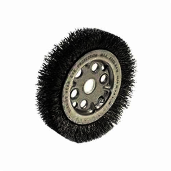 Weiler 01501 High Density Medium Face Wheel Brush, 4-1/4 in Dia Brush, 3/4 in W Face, 0.0118 in Dia Crimped Filament/Wire, 1/2 to 5/8 in Arbor Hole