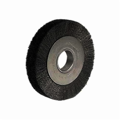 Weiler 03160 Wide Face Wheel Brush, 8 in Dia Brush, 1-1/2 in W Face, 0.02 in Dia Crimped Filament/Wire, 2 in Arbor Hole