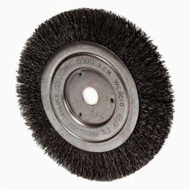 Weiler 08014V Vending Ready Wheel Brush, 3 in Dia Brush, 3/8 in W Face, 0.014 in Dia Standard/Twist Knot Filament/Wire, 1/2 to 3/8 in Arbor Hole