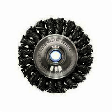 Weiler 08024 Wheel Brush, 3 in Dia Brush, 3/8 in W Face, 0.02 in Dia Standard/Twist Knot Filament/Wire, 1/2 to 3/8 in Arbor Hole
