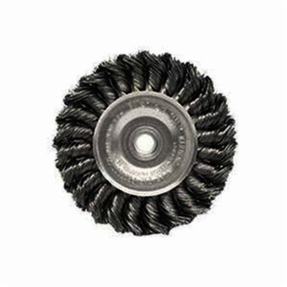 Weiler 08034 Wheel Brush, 4 in Dia Brush, 1/2 in W Face, 0.0118 in Dia Standard/Twist Knot Filament/Wire, 1/2 to 3/8 in Arbor Hole