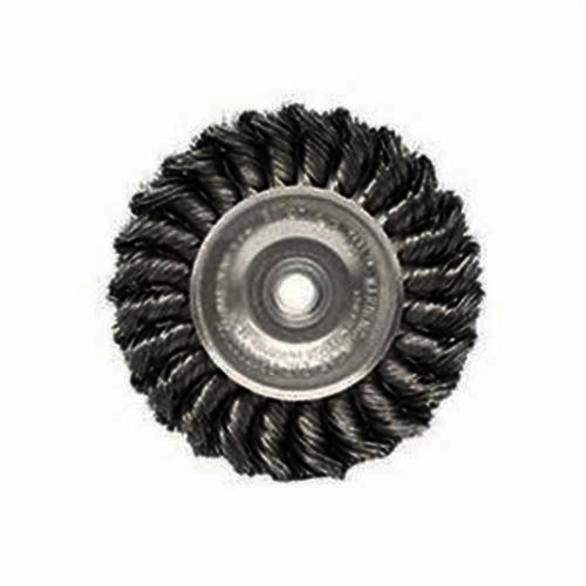 Weiler 08044 Wheel Brush, 4 in Dia Brush, 1/2 in W Face, 0.014 in Dia Standard/Twist Knot Filament/Wire, 1/2 to 3/8 in Arbor Hole