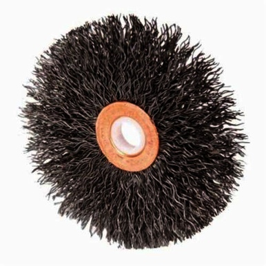 Weiler 08264V Vending Ready Wheel Brush, 3 in Dia Brush, 3/8 in W Face, 0.014 in Dia Standard/Twist Knot Filament/Wire, 1/2 to 3/8 in Arbor Hole
