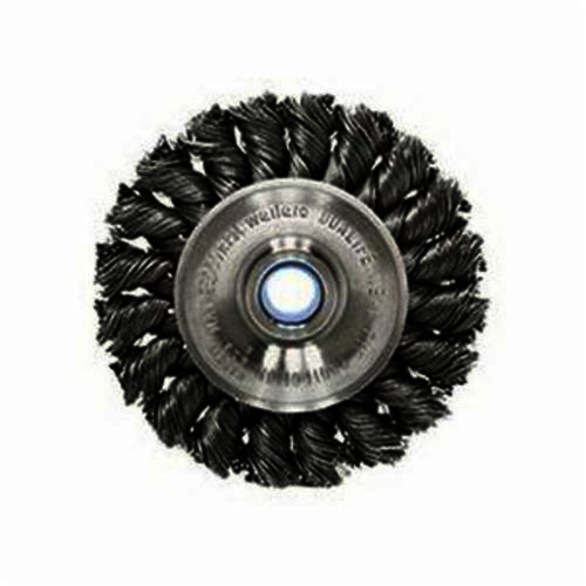 Weiler 08274 Wheel Brush, 3 in Dia Brush, 3/8 in W Face, 0.02 in Dia Standard/Twist Knot Filament/Wire, 1/2 to 3/8 in Arbor Hole