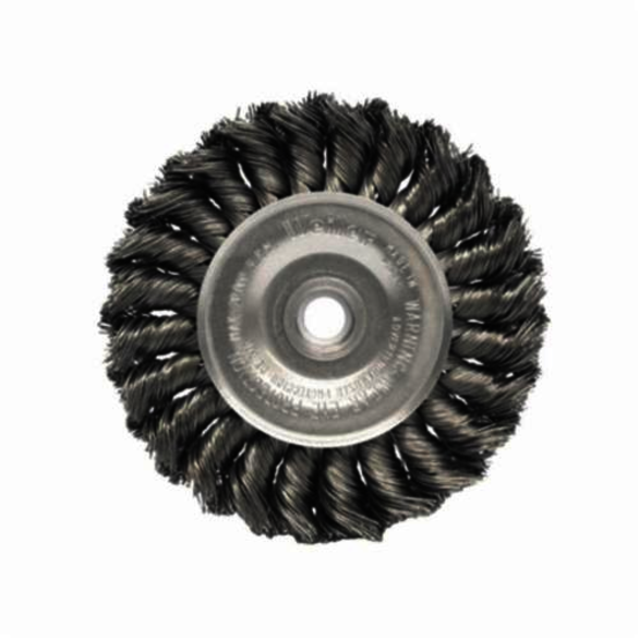Weiler 08314 Wheel Brush, 4 in Dia Brush, 1/2 in W Face, 0.02 in Dia Standard/Twist Knot Filament/Wire, 1/2 to 3/8 in Arbor Hole