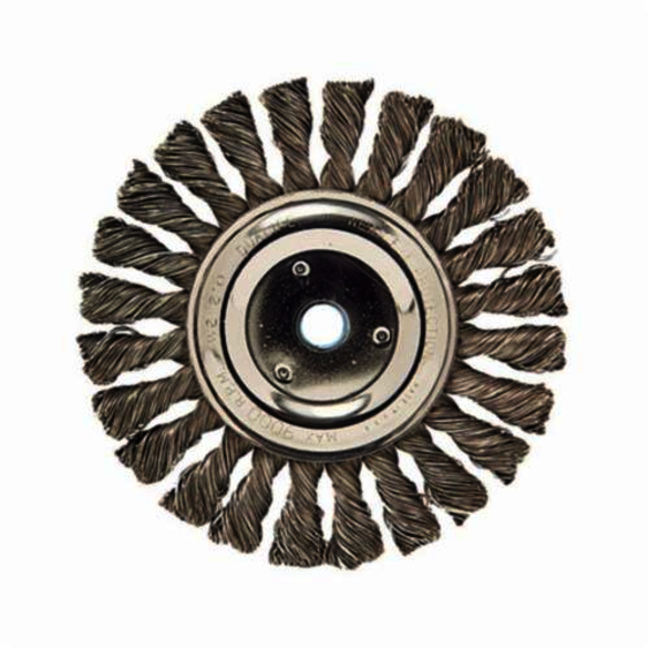 Weiler 08565 Wheel Brush, 6 in Dia Brush, 3/8 in W Face, 0.023 in Dia Cable Twist Knot Filament/Wire, 1/2 to 5/8 in Arbor Hole