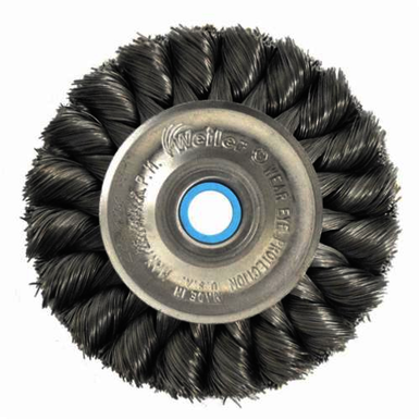 Weiler 09104 2-Section Wheel Brush, 3 in Dia Brush, 3/4 in W Face, 0.0118 in Dia Standard/Twist Knot Filament/Wire, 1/2 to 3/8 in Arbor Hole