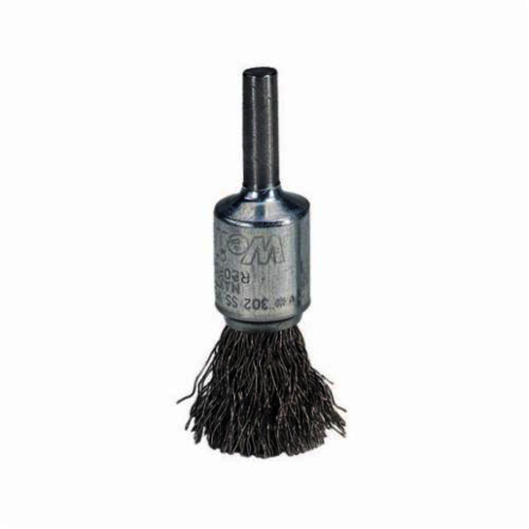 Weiler 10003 Stem Mount End Brush, 1/2 in, Crimped, 0.014 in, Steel Fill, 7/8 in L Trim
