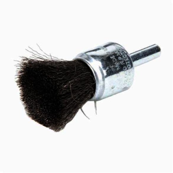 Weiler 10005V Vending Ready End Brush, 3/4 in Dia Brush, Crimped, 0.006 in Dia Filament/Wire, Steel Fill, 7/8 in L Trim