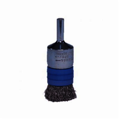 Weiler 10012P Stem Mount End Brush, 1 in, Crimped, 0.02 in, Steel Fill, 1-1/8 in L Trim