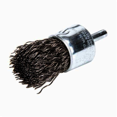 Weiler 10012V Vending Ready End Brush, 1 in Dia Brush, Crimped, 0.02 in Dia Filament/Wire, Steel Fill, 1-1/8 in L Trim