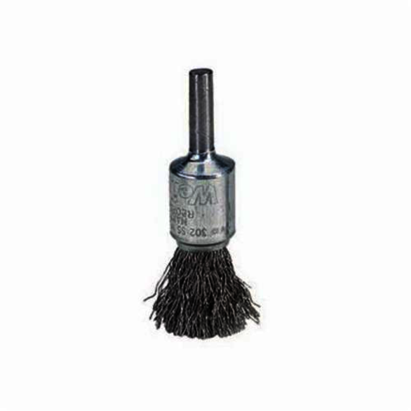 Weiler 10015 Stem Mount End Brush, 1/2 in, Crimped, 0.014 in, Stainless Steel Fill, 7/8 in L Trim