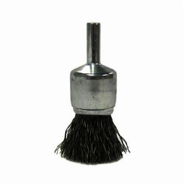 Weiler 10019 Stem Mount End Brush, 3/4 in, Crimped, 0.014 in, Stainless Steel Fill, 7/8 in L Trim