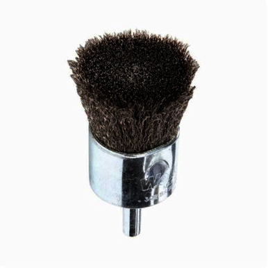Weiler 10021V Vending Ready End Brush, 1 in Dia Brush, Crimped, 0.006 in Dia Filament/Wire, Stainless Steel Fill
