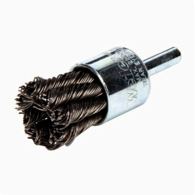 Weiler 10026V Vending Ready End Brush, 3/4 in Dia Brush, Knot, 0.02 in Dia Filament/Wire, Steel Fill, 7/8 in L Trim