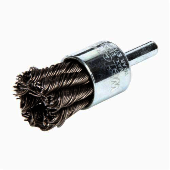 Weiler 10026V Vending Ready End Brush, 3/4 in Dia Brush, Knot, 0.02 in Dia Filament/Wire, Steel Fill, 7/8 in L Trim