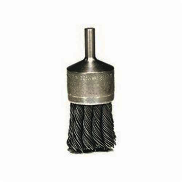Weiler 10027 Stem Mount End Brush, 1-1/8 in, Knot, 0.014 in, Steel Fill, 7/8 in L Trim