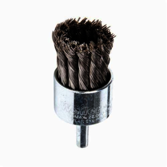 Weiler 10027V Vending Ready End Brush, 1-1/8 in Dia Brush, Knot, 0.014 in Dia Filament/Wire, Steel Fill, 7/8 in L Trim