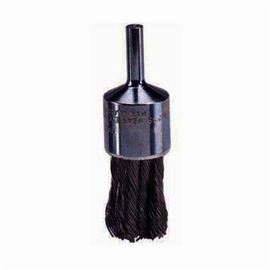 Weiler 10029 Stem Mount End Brush, 3/4 in, Knot, 0.014 in, Stainless Steel Fill, 7/8 in L Trim
