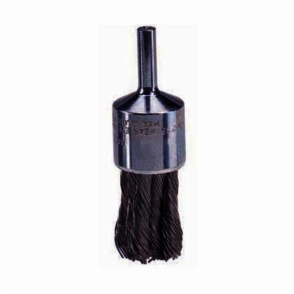 Weiler 10029 Stem Mount End Brush, 3/4 in, Knot, 0.014 in, Stainless Steel Fill, 7/8 in L Trim