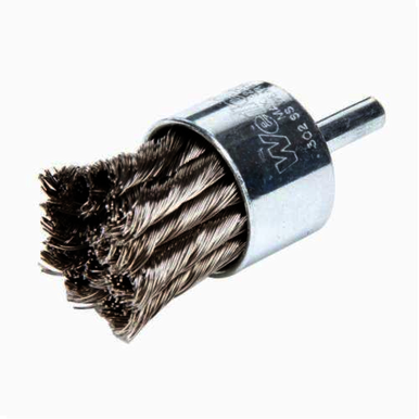 Weiler 10031V Vending Ready End Brush, 1-1/8 in Dia Brush, Knot, 0.014 in Dia Filament/Wire, Stainless Steel Fill