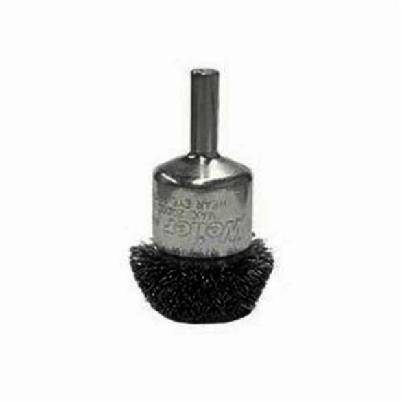 Weiler 10037 Circular Flared Stem Mount End Brush, 1-1/2 in, Crimped, 0.008 in, Steel Fill, 3/4 in L Trim