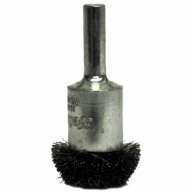 Weiler 10043 Circular Flared Stem Mount End Brush, 1 in, Crimped, 0.008 in, Stainless Steel Fill, 1/2 in L Trim