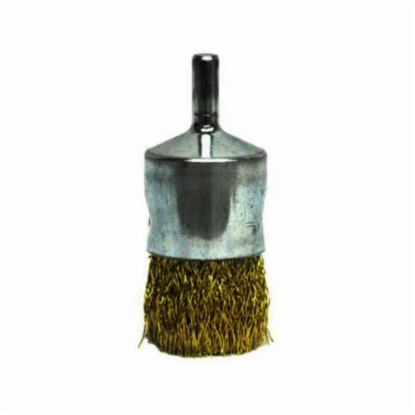 Weiler 10091 Stem Mount End Brush, 1 in, Crimped, 0.0118 in, Brass Fill, 1 in L Trim