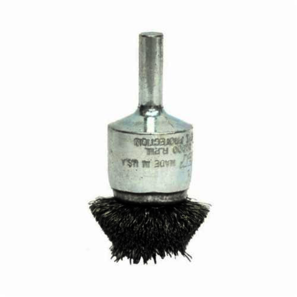 Weiler 10099 Circular Flared Stem Mount End Brush, 1 in, Crimped, 0.02 in, Steel Fill