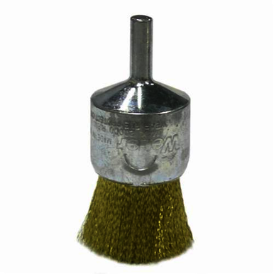 Weiler 10128 Stem Mount End Brush, 1 in, Crimped, 0.005 in, Brass Fill, 7/8 in L Trim