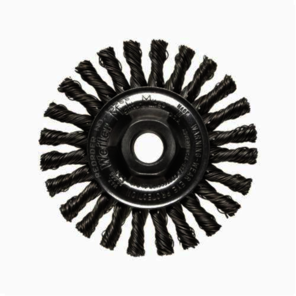 Weiler 10141V Vending Ready End Brush, 1-1/8 in Dia Brush, Knot, 0.006 in Dia Filament/Wire, Steel Fill, 1 in L Trim