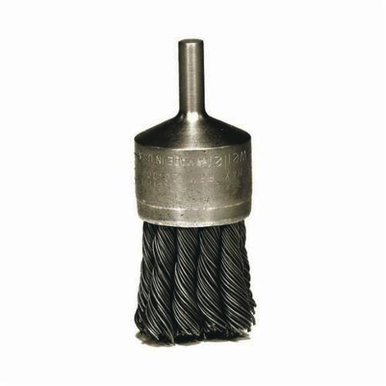 Weiler 10142 Stem Mount End Brush, 1-1/8 in, Knot, 0.006 in, Stainless Steel Fill, 1 in L Trim