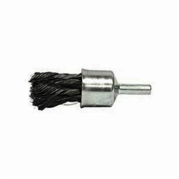 Weiler 10215 Stem Mount End Brush, 1/2 in, Knot, 0.006 in, Stainless Steel Fill, 1-1/8 in L Trim