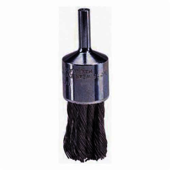 Weiler 10217 Stem Mount End Brush, 1/2 in, Knot, 0.014 in, Steel Fill, 1-1/8 in L Trim