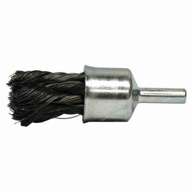 Weiler 10218 Stem Mount End Brush, 1/2 in, Knot, 0.014 in, Stainless Steel Fill, 1-1/8 in L Trim