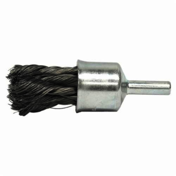 Weiler 10218 Stem Mount End Brush, 1/2 in, Knot, 0.014 in, Stainless Steel Fill, 1-1/8 in L Trim