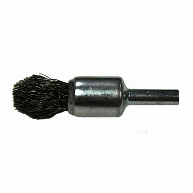 Weiler 10301 Controlled Flare Stem Mount End Brush, 1/2 in, Crimped, 0.0104 in, Steel Fill, 7/8 in L Trim