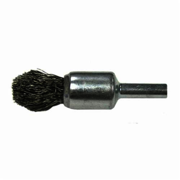 Weiler 10301 Controlled Flare Stem Mount End Brush, 1/2 in, Crimped, 0.0104 in, Steel Fill, 7/8 in L Trim