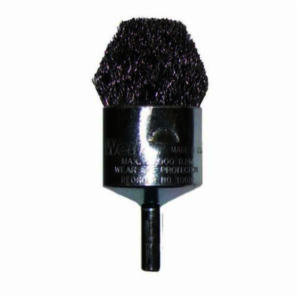 Weiler 10306 Controlled Flare Stem Mount End Brush, 3/4 in, Crimped, 0.014 in, Steel Fill, 7/8 in L Trim