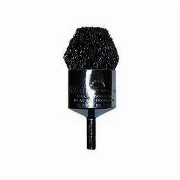 Weiler 10319 Controlled Flare Stem Mount End Brush, 3/4 in, Crimped, 0.02 in, Stainless Steel Fill, 7/8 in L Trim