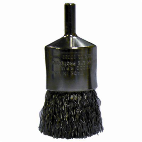 Weiler 10381 Stem Mount End Brush, 1 in, Crimped, 0.02 in, Stainless Steel Fill, 1-1/8 in L Trim