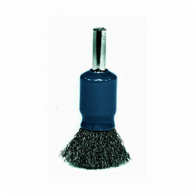 Weiler 11001 Stem Mount End Brush, 1/2 in, Crimped, 0.0104 in, Steel Fill, 7/8 in L Trim