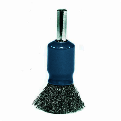 Weiler 11011 End Brush With Coated Cup, 1/2 in, Crimped, 0.0104 in, Stainless Steel Fill, 7/8 in L Trim