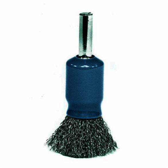 Weiler 11011 End Brush With Coated Cup, 1/2 in, Crimped, 0.0104 in, Stainless Steel Fill, 7/8 in L Trim