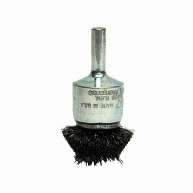 Weiler 11142 Circular Flared Stem Mount End Brush, 2 in, Crimped, 0.014 in, Steel Fill, 1 in L Trim