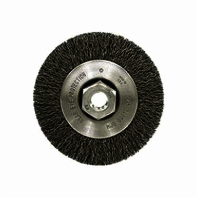 Weiler 13078 Narrow Face Wheel Brush With Nut, 4 in Dia Brush, 1/2 in W Face, 0.014 in Dia Crimped Filament/Wire, 3/8-24 Arbor Hole