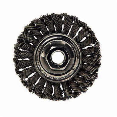 Weiler 13100 Wheel Brush With Nut, 4 in Dia Brush, 1/2 in W Face, 0.014 in Dia Standard/Twist Knot Filament/Wire, 5/8-11 Arbor Hole