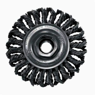 Weiler 13106V Vending Ready Wheel Brush With Nut, 4 in Dia Brush, 1/2 in W Face, 0.014 in Dia Standard/Twist Knot Filament/Wire, 5/8-11 Arbor Hole